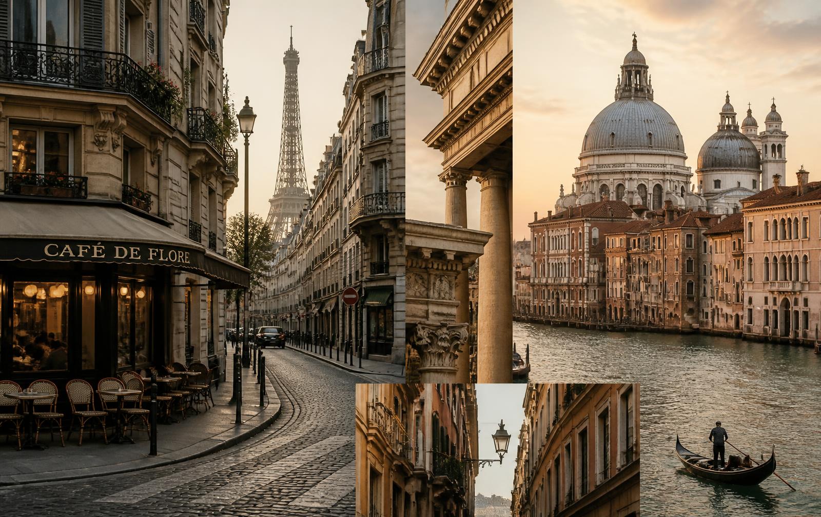 European city streets and architecture at golden hour